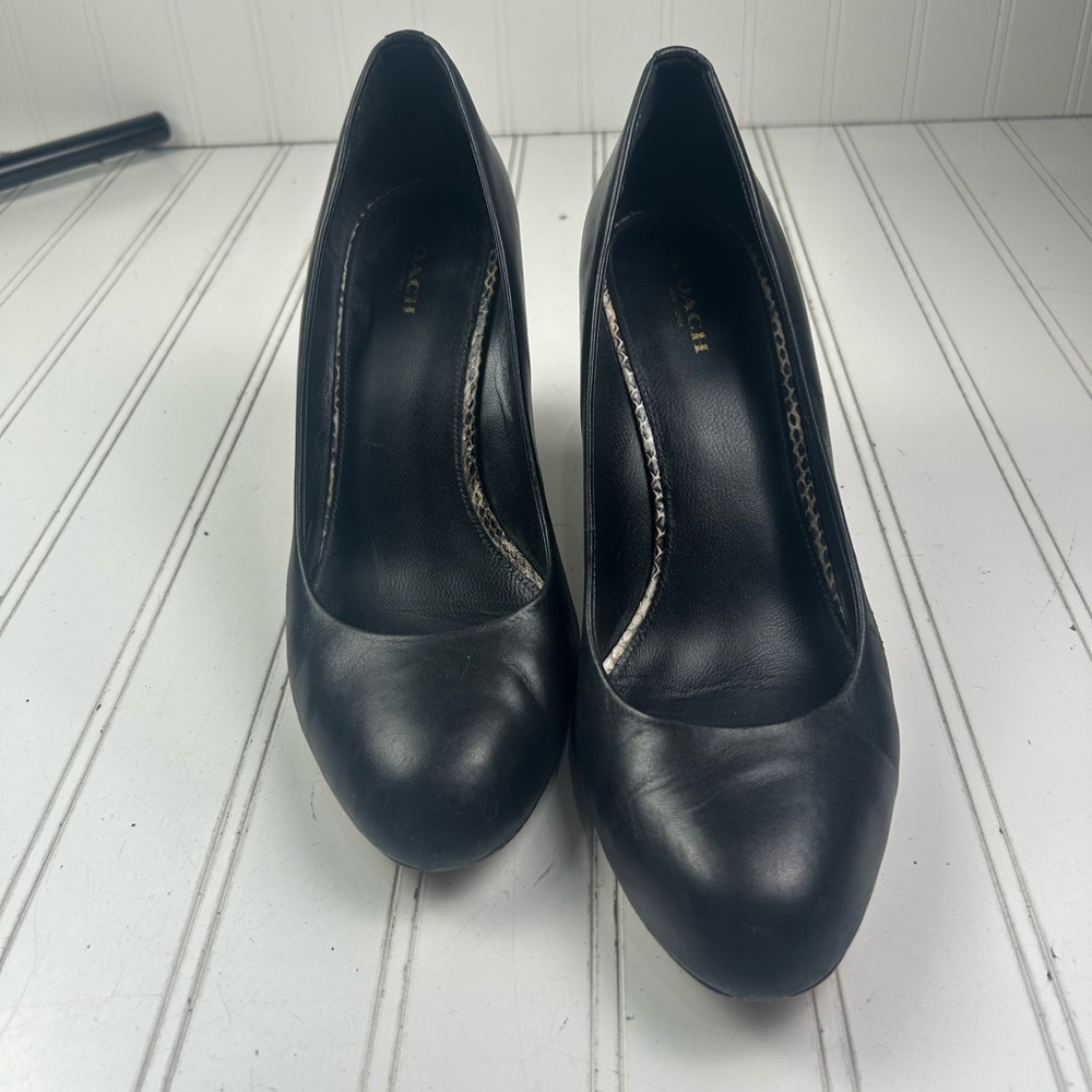 Coach Black Leather Wedge Heels Snakeskin Heel Women’s Size 10 - Picture 8 of 11